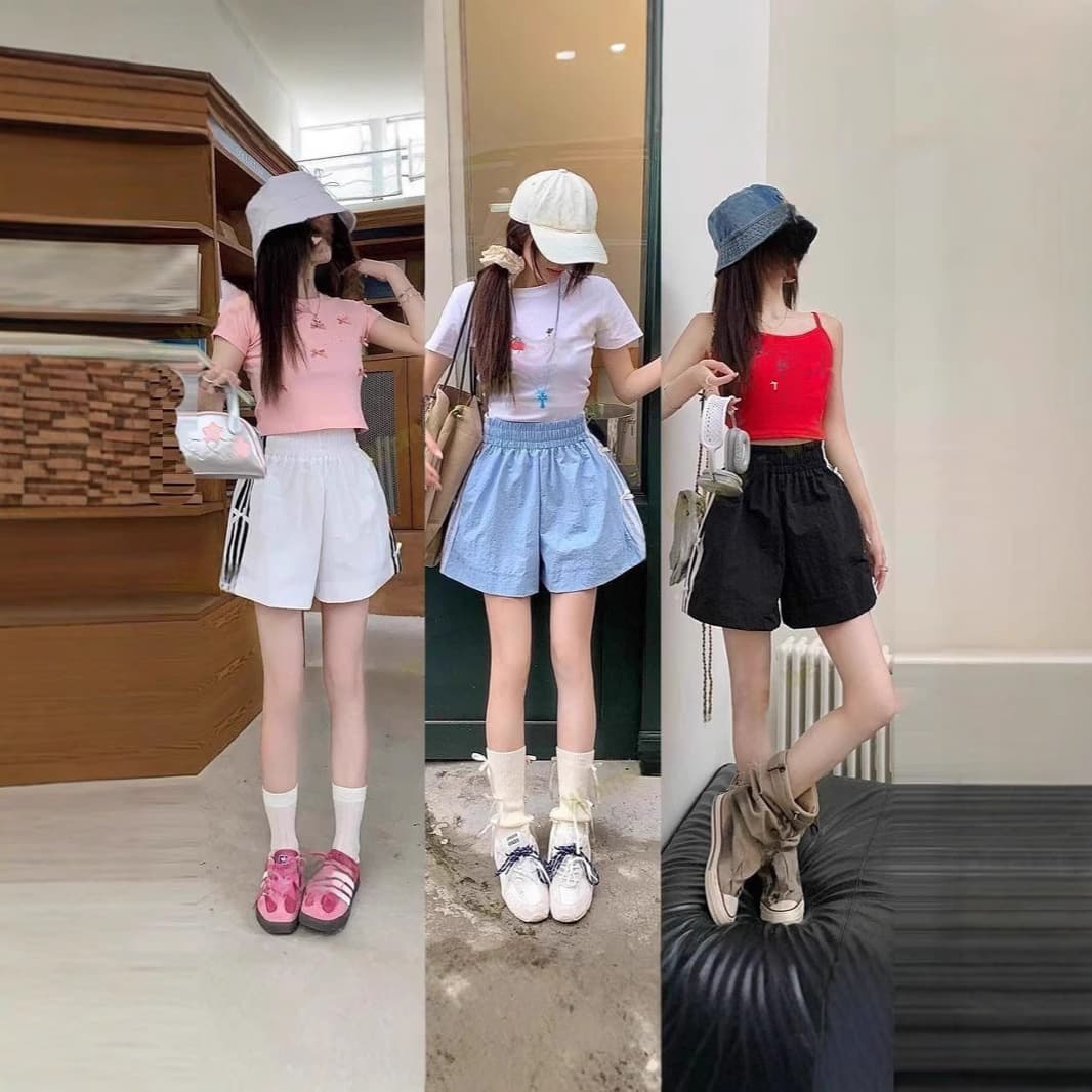 Women's Summer Shorts, Casual Sporty Bowknot Patchwork Thin Striped Pants, Fashion Straight Leg Slim Fit