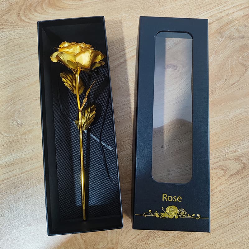 Cross-border Foreign Trade 24K Gold Foil Flower Open Window Lid and Base Set Mother's Day Christmas Gift Gold Foil Rose Box