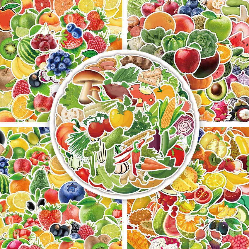 50/60/100 non-repeating vegetable and fruit graffiti cartoon stickers for children to reward mobile phone water cup lunch box stickers