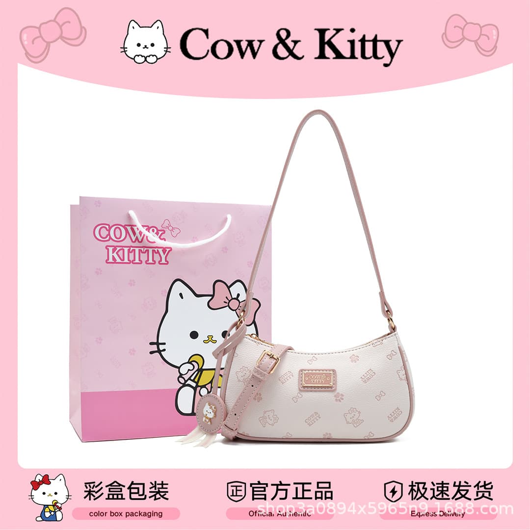 Bags for women 2026 new niche cartoon printed baguette bag versatile mini shoulder bag women's armpit bag genuine