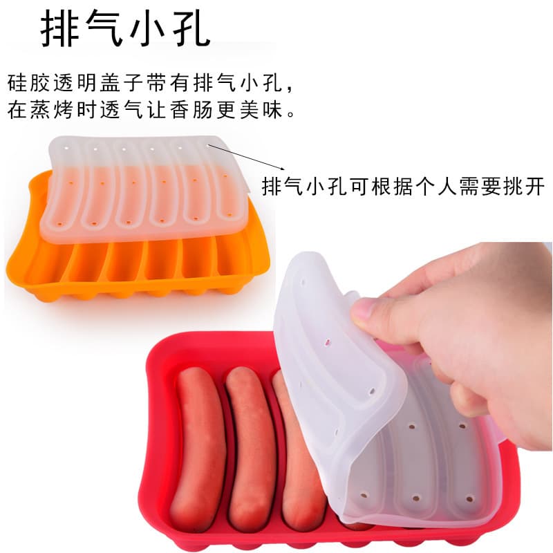 DIY 6-Cavity Silicone Sausage Mold with Lid, Hot Dog Container for Baby Food and Baking Tools