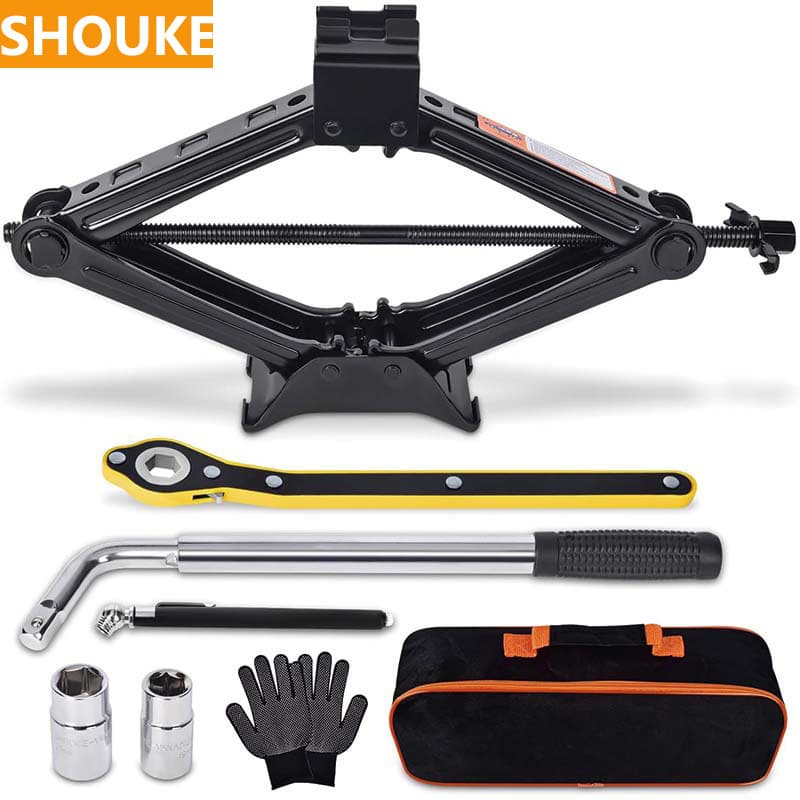 Wholesale 2-ton car jack kit, scissor jack, tire changing multi-functional tool, portable tire pressure gauge.