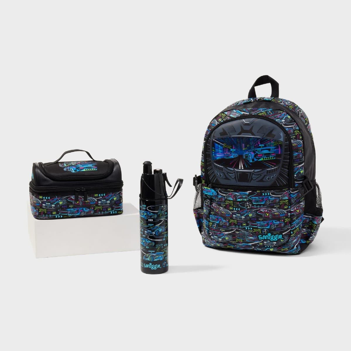 Australian Smiggle Backpack for Students, Boys, Black Punk Racing Cartoon, Large Capacity Lunch Bag, Double Shoulder Backpack