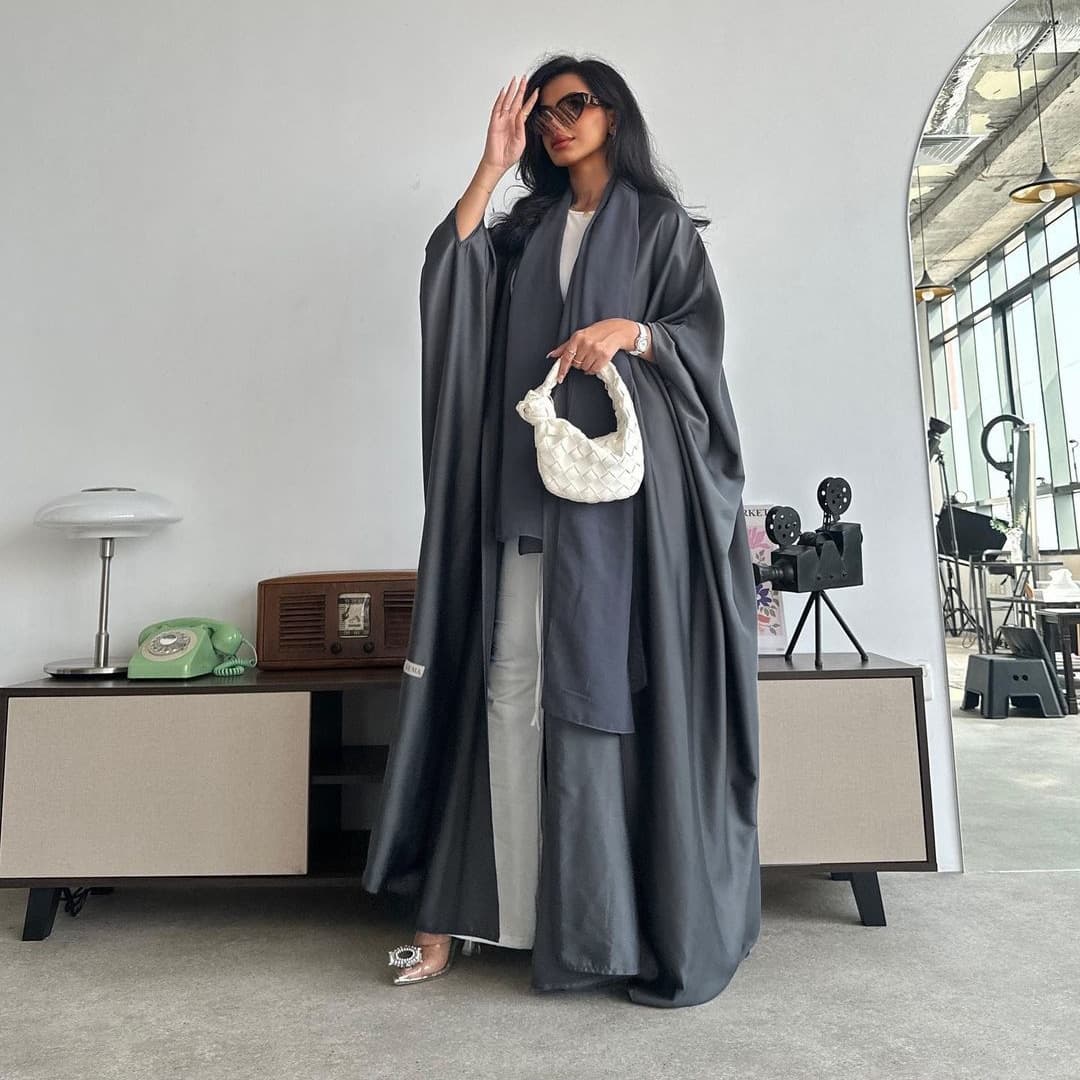 ST102 Modest Solid Color Loose Batwing Sleeve Long Cardigan Outerwear Daily Casual Women's Jacket