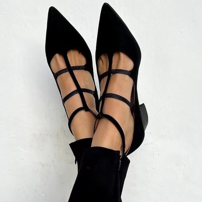 Amazon Foreign Trade Model 2024 Spring and Autumn New Fashion Pointed Toe Size 40-43 Large Size Shallow Buckle Strap Single Shoes for Women