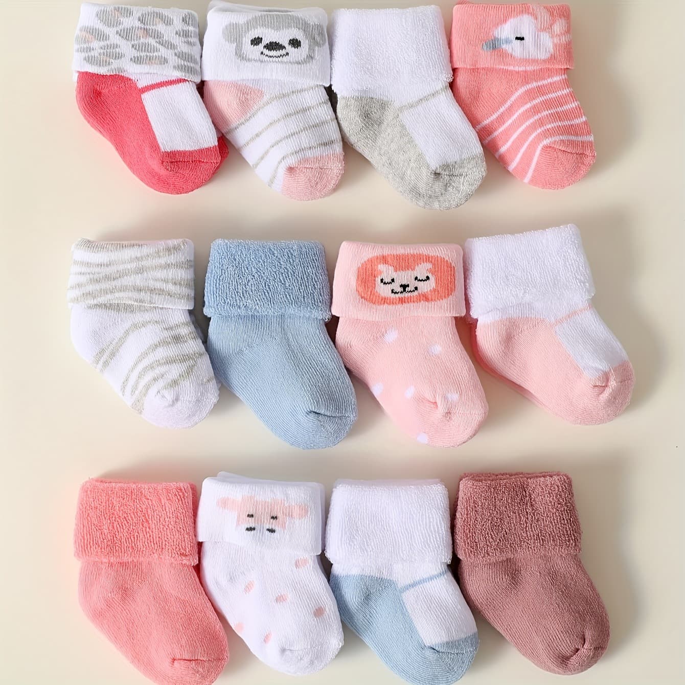Korean Ins Style 12-Pack Newborn Socks Autumn/Winter Thick Terry Socks Class A Cotton 0-12 Months Baby Socks