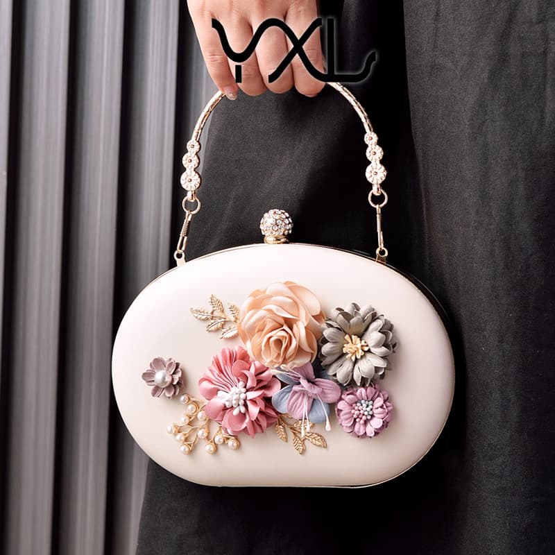 New cross-border floral evening bag, retro macaron color tote bag, party bag, bridal bag, factory direct sales.