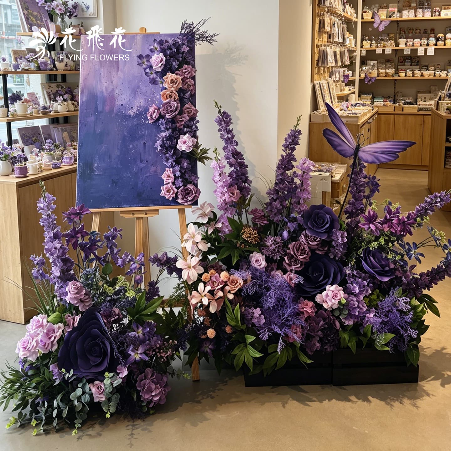 Purple and pink artificial flowers for wedding, high-end women's clothing store window display, engagement scene decoration