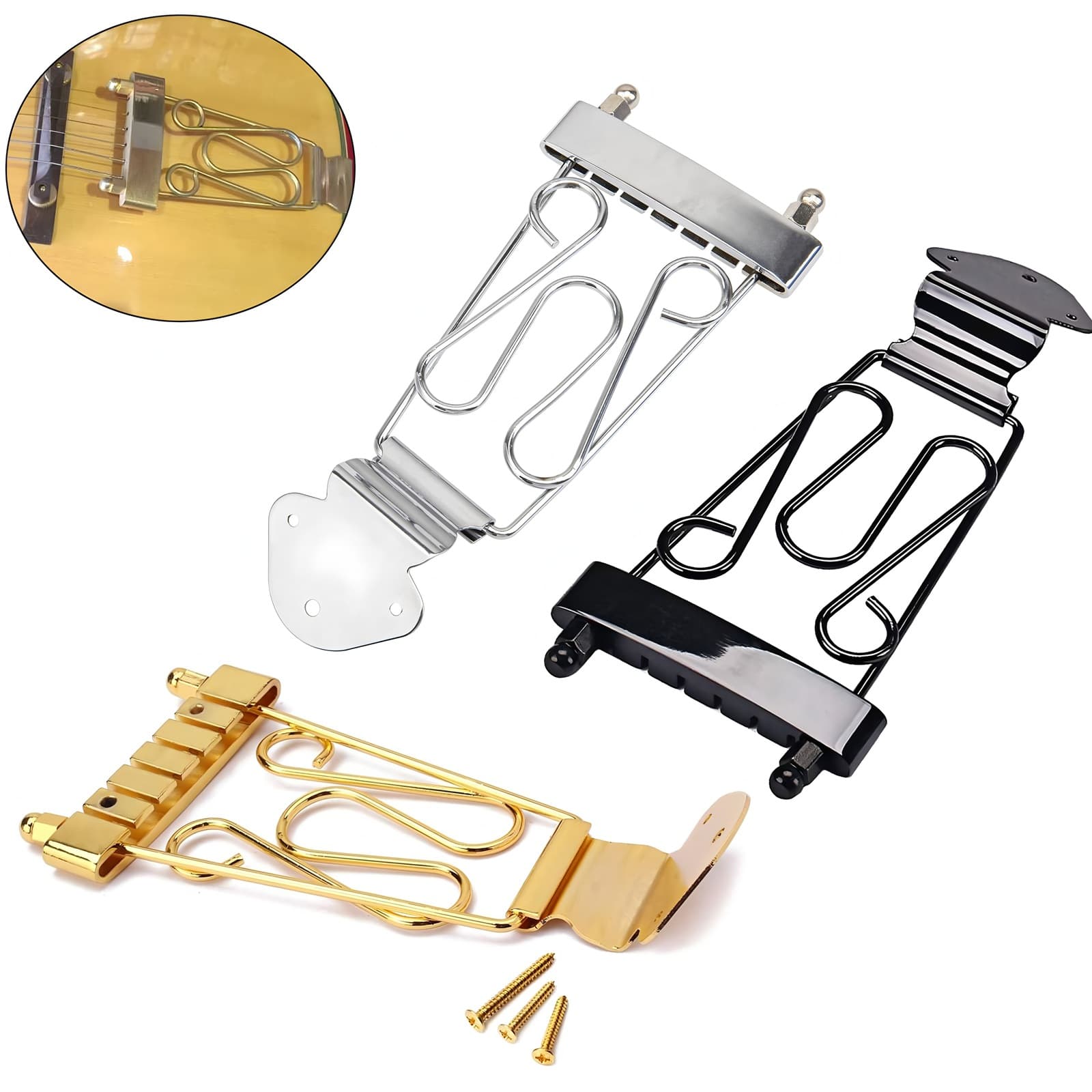 6-String Jazz Electric Guitar Hanging Stand, Semi-Hollow Bridge with String Board and String Bridge for Jazz Archtop with Flowers