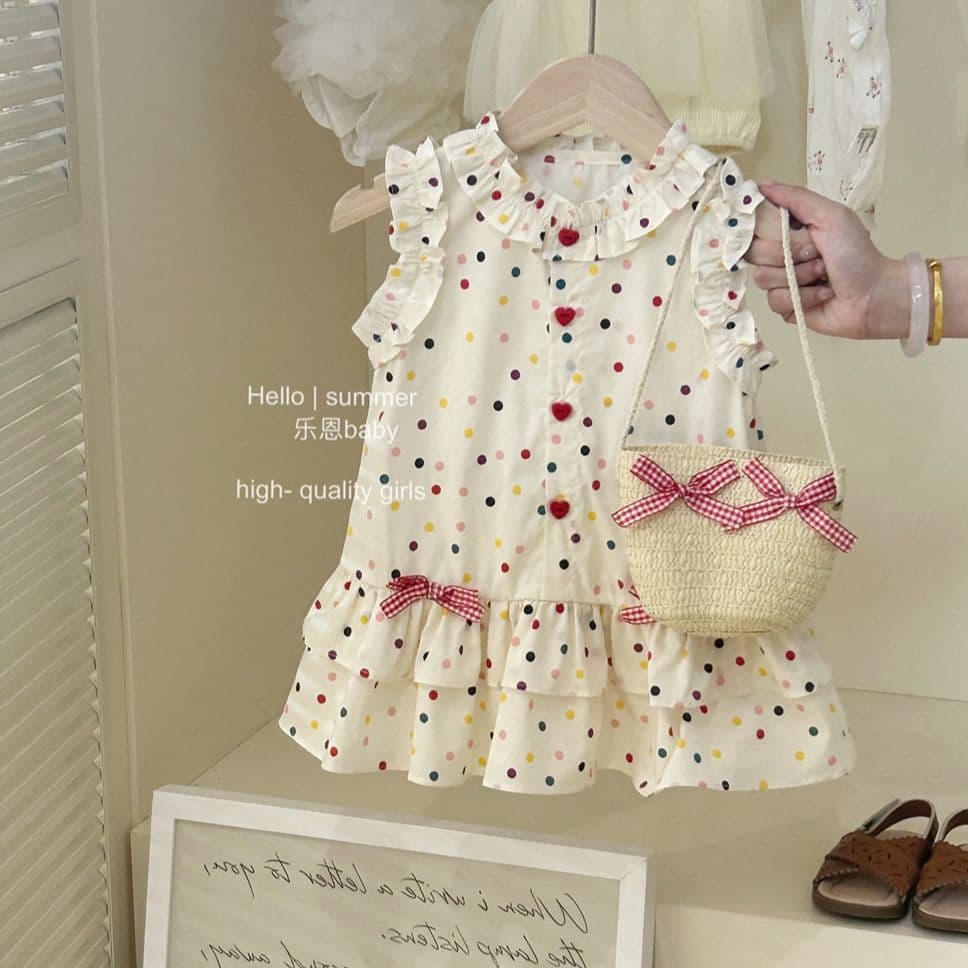 Girls Summer New Korean Style Princess Dress Sleeveless Polka Dot Dress Baby Floral Dress Lace Fashion Vest Dress