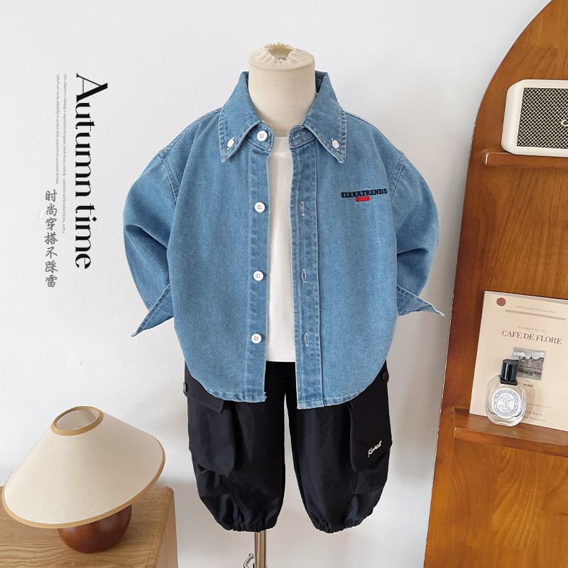 Wind Valley 2025 Autumn New Kids' Wear Korean-style Letter Denim Shirt Unisex Versatile Trendy Jacket