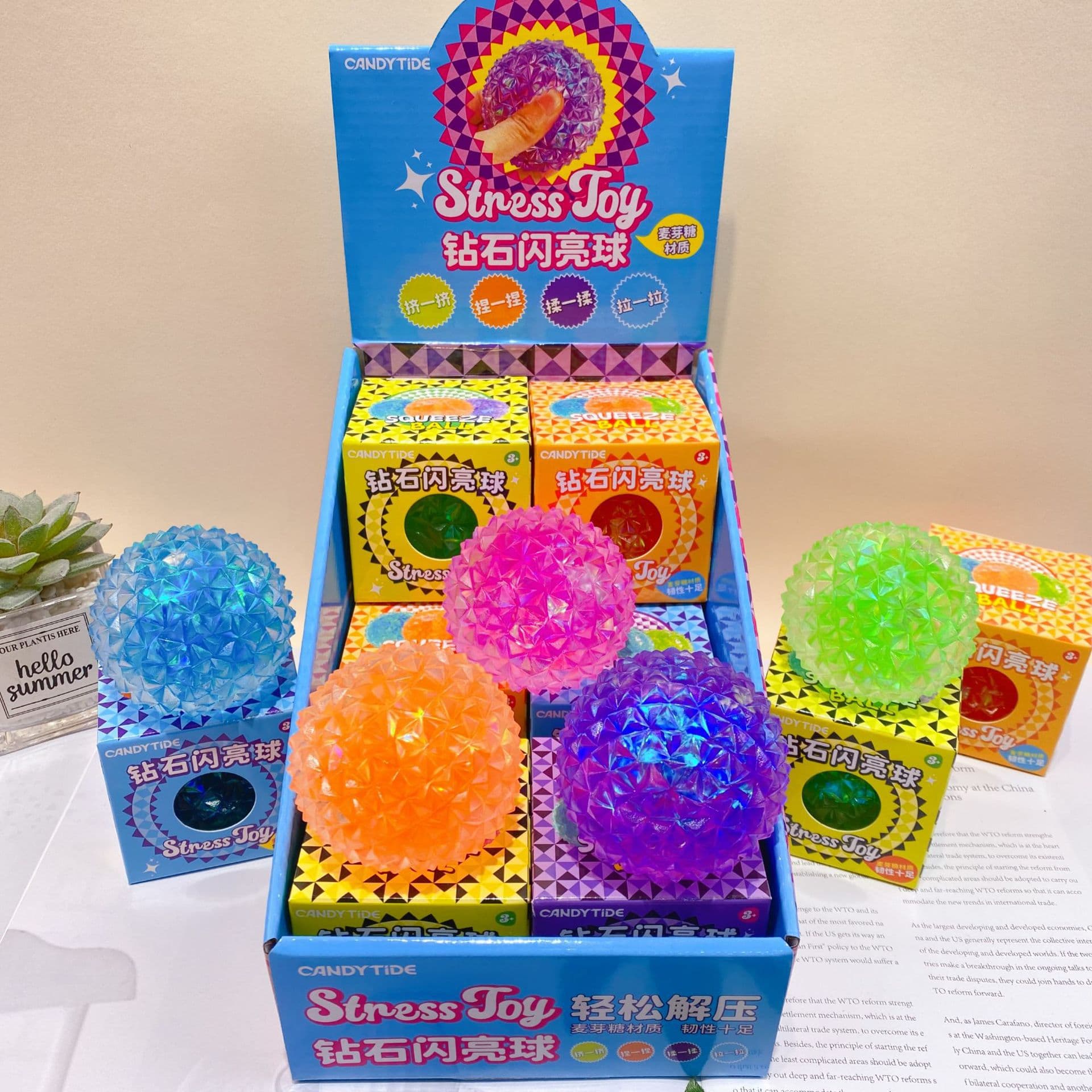 New Maltose Diamond Sparkle Squishy Ball, Cute Stress Relief Squishy Toy, Slow Rebound Emotional Release Toy
