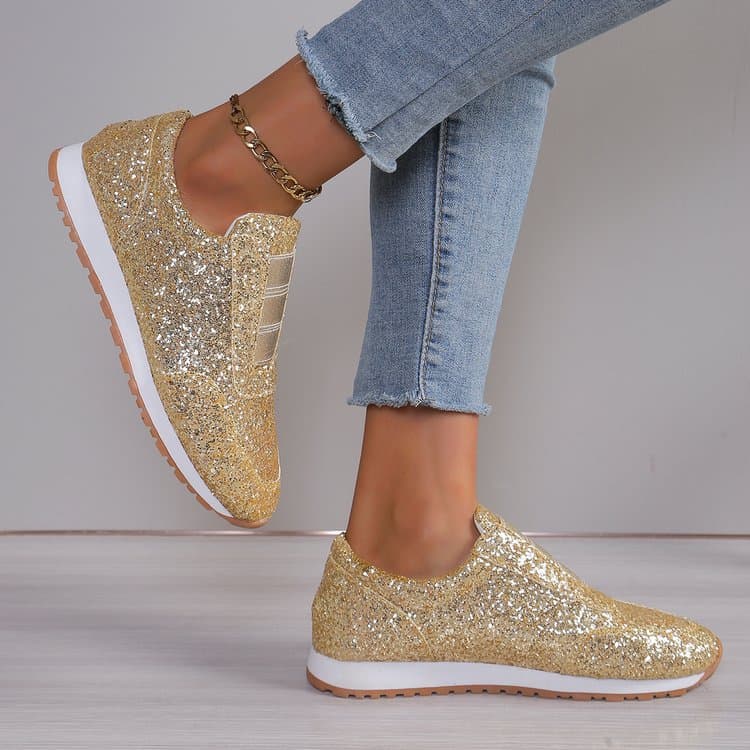 European and American export large size 2025 new glitter canvas shoes, casual women's sports shoes with shallow cut, flat round toe, cross-border dropshipping.