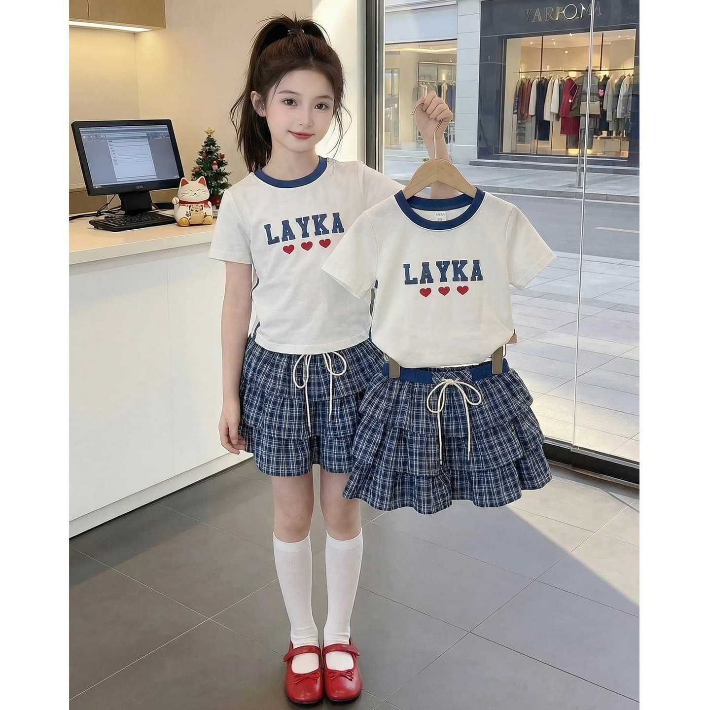 Girls summer suit 2026 new style girls fashionable and cute skirt two-piece set children's summer clothes trendy
