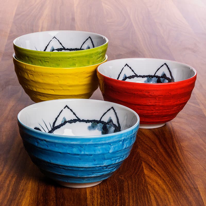 Japanese Mino Ware Lucky Cat Ceramic Bowl Soup Bowl Salad Bowl Ramen Bowl Large Size Home Use Underglaze Color Japanese Style