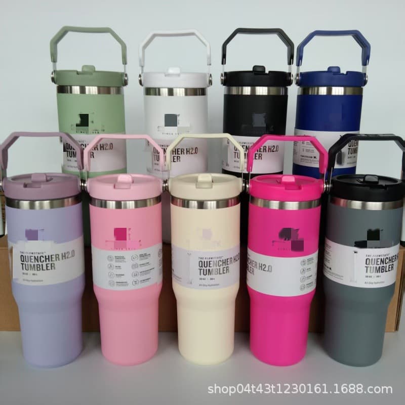 Stanley Insulated Car Mug 304 Stainless Steel Cold Cup 30oz with Carry Handle Large Capacity