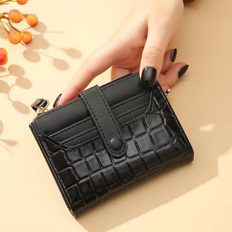Cross-Border New Women's Short Wallet, Korean Style Crocodile Texture, Multi-Slot Card Holder, Coin Purse, Women's Clutch Wallet