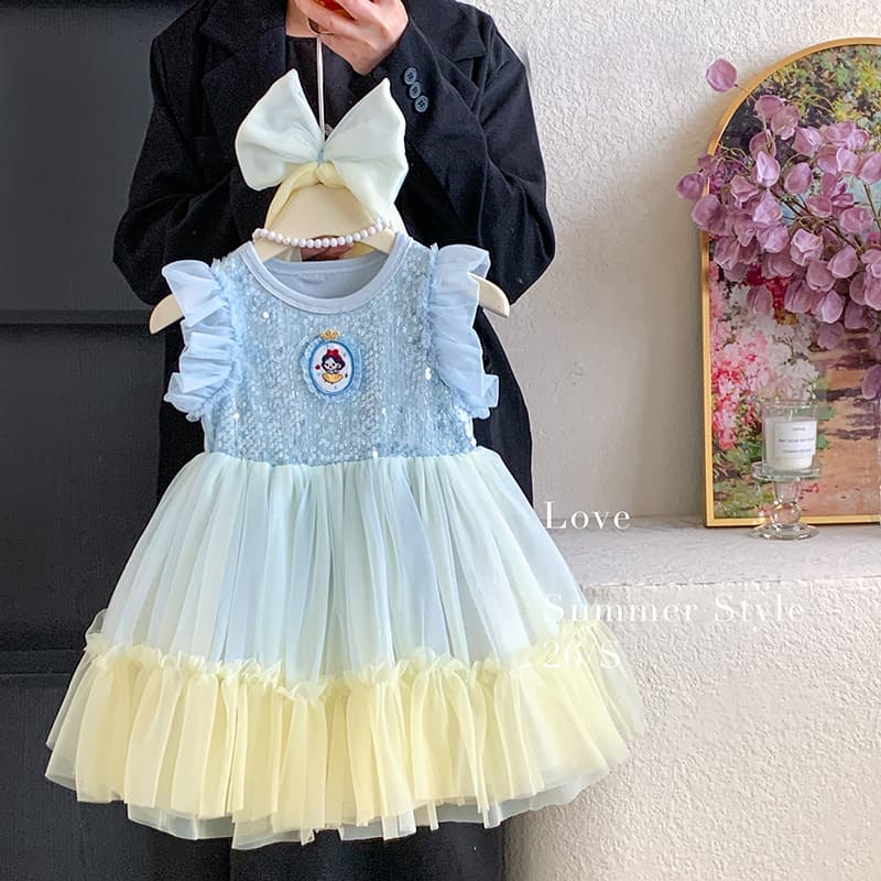 Girls Snow White Dress Children's Summer Sequin Mesh Tulle Princess Dress Baby Contrast Color Dress