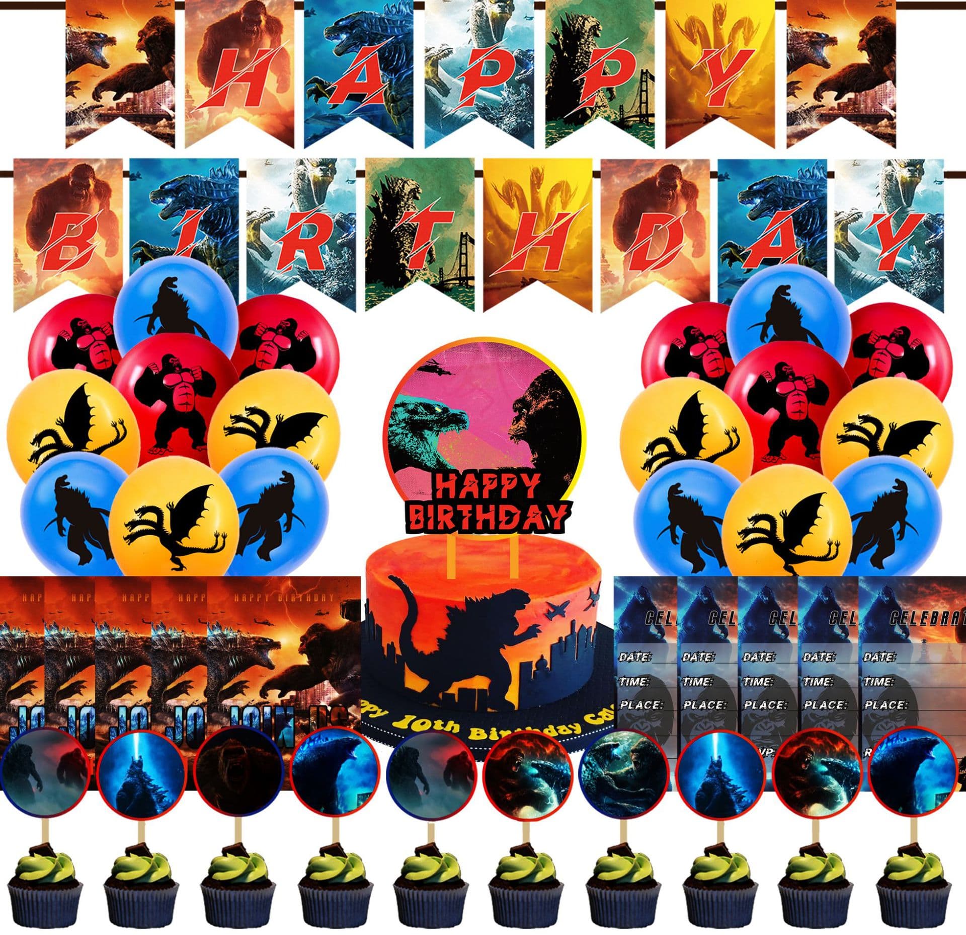 Godzilla Party Decoration Godzilla King Kong Cake Balloon Set Birthday Party Supplies