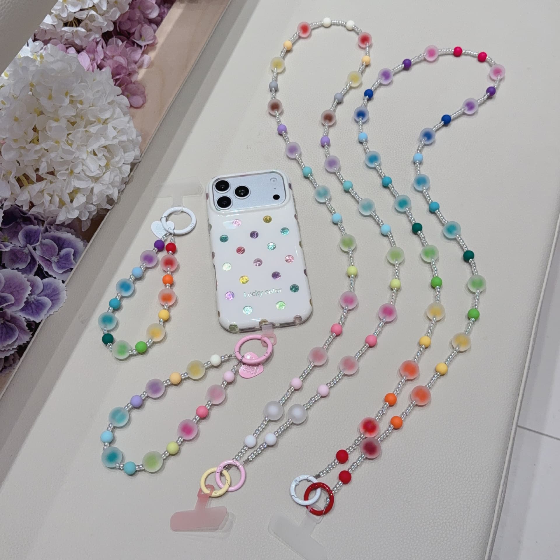 Dopamine Color Beaded Phone Lanyard for Bag, Car Keychain, AirPods Case Decoration