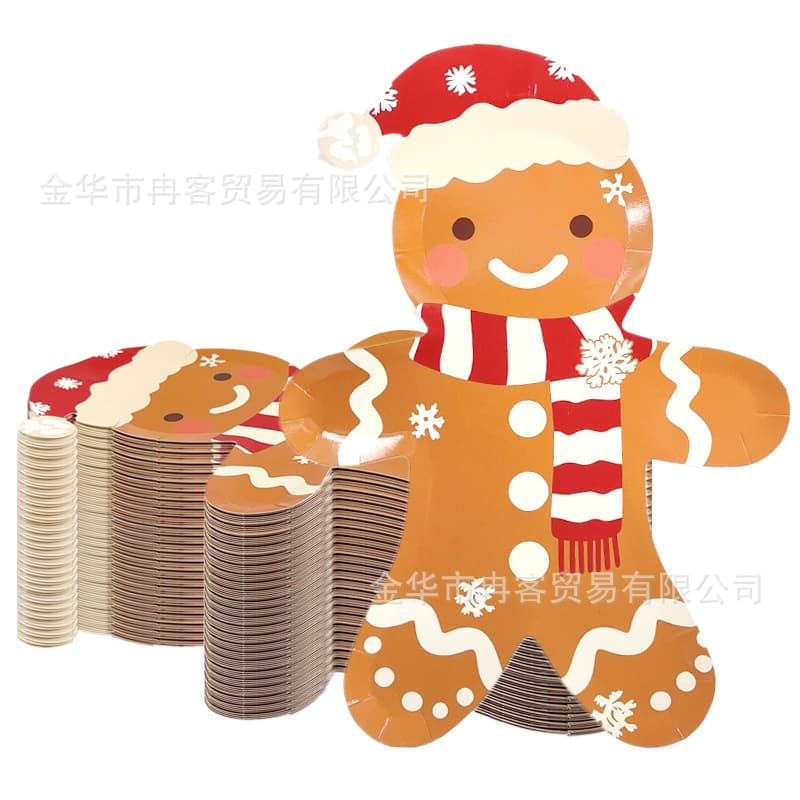 Gingerbread man paper plates, Christmas cartoon gingerbread-shaped specialty disposable plates for Christmas party supplies and decorations