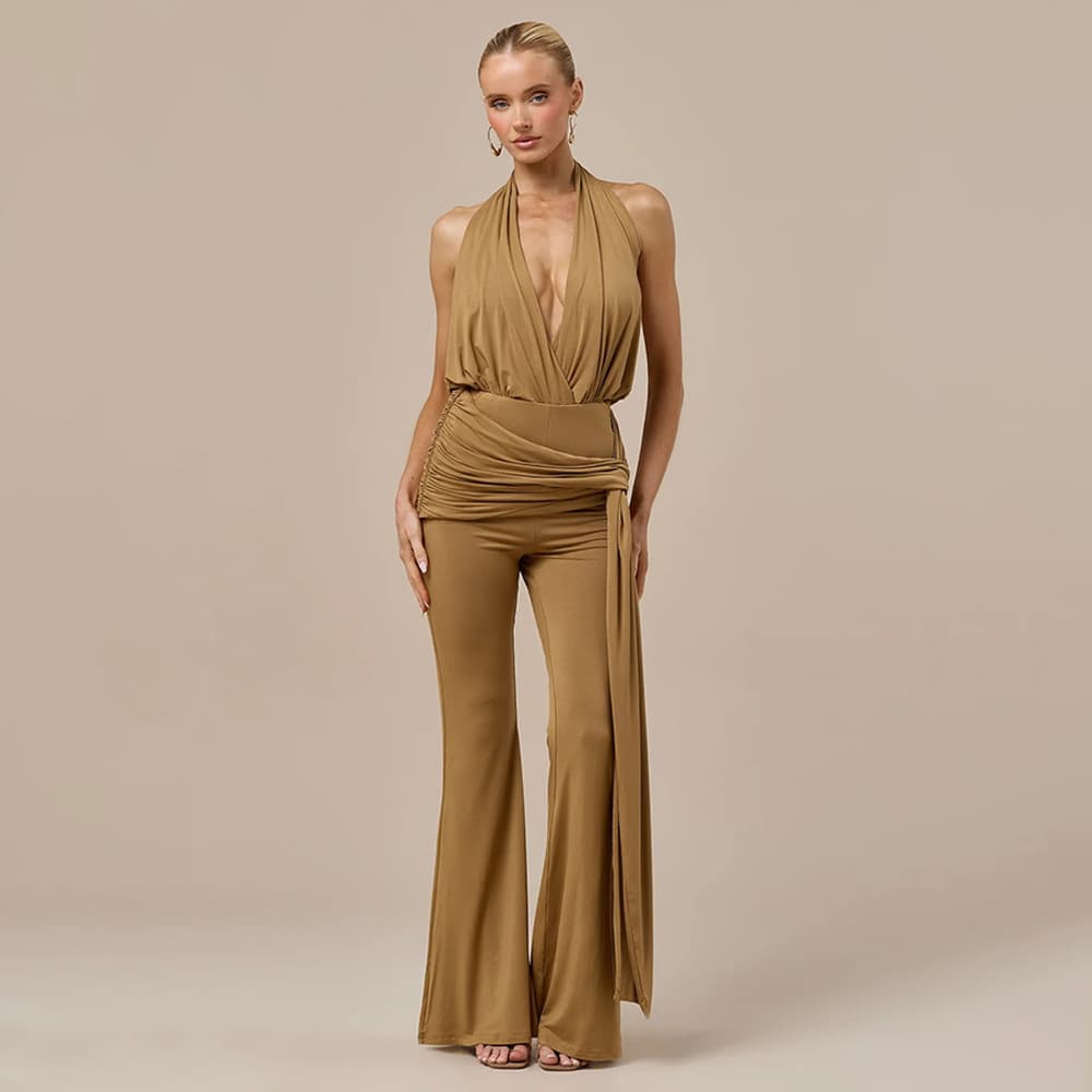European and American foreign trade women's new style halter neck fashion streamer women's jumpsuit sexy backless V-neck hot girl jumpsuit