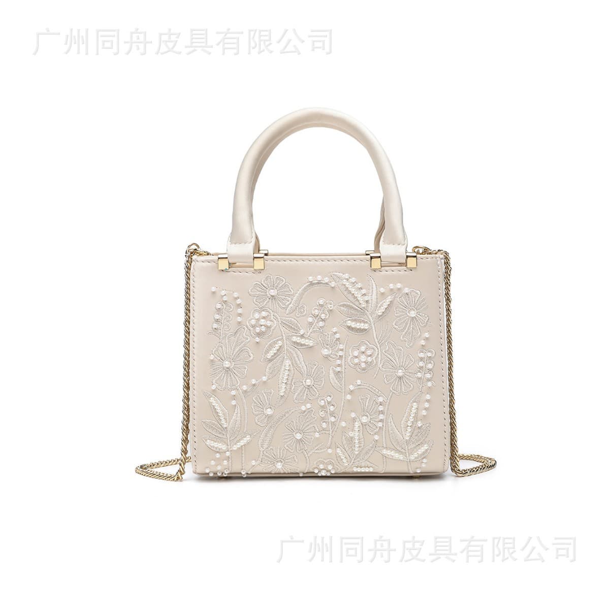z2025 Pearl Embroidered Fashion Handbag Silk Satin Texture Hard Bag Light Luxury Floral Embroidery Shoulder Bag