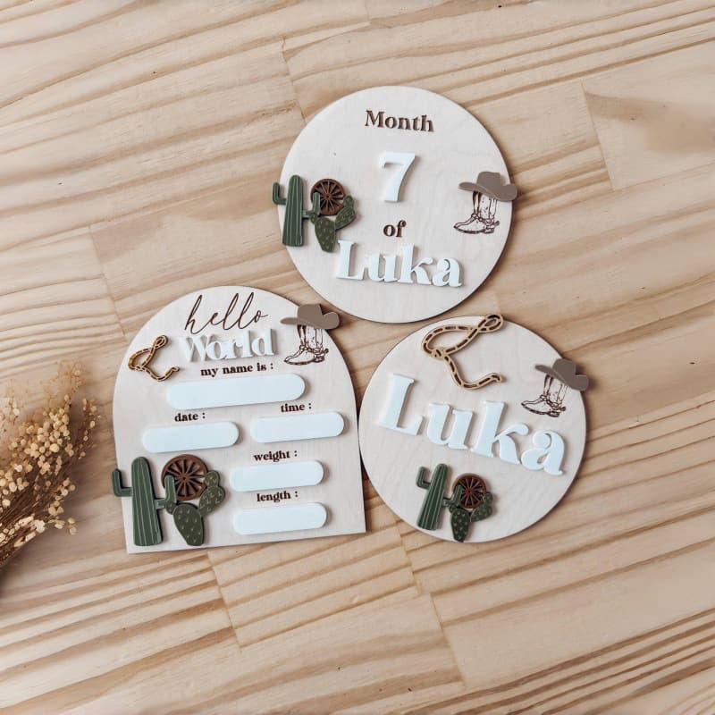 Custom Cowboy Boots Baby Boy Milestone Sign Hello World Baby Shower Gift Photo Prop