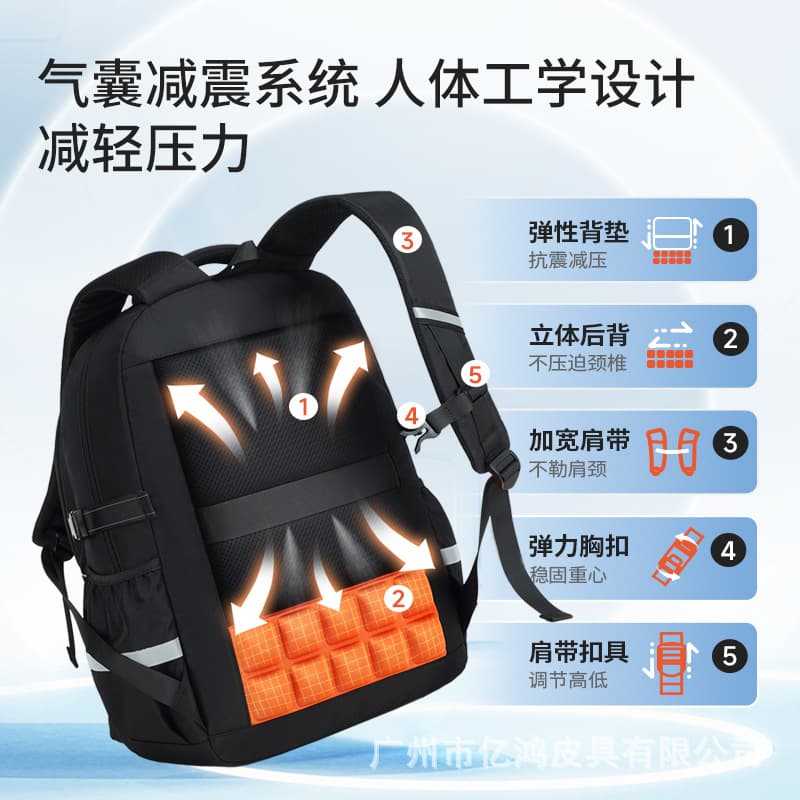 Ruipai Multi-Compartment Large-Capacity Backpack Casual Waterproof Durable Spine-Protecting Lightweight School Bag for Primary and Middle School Students