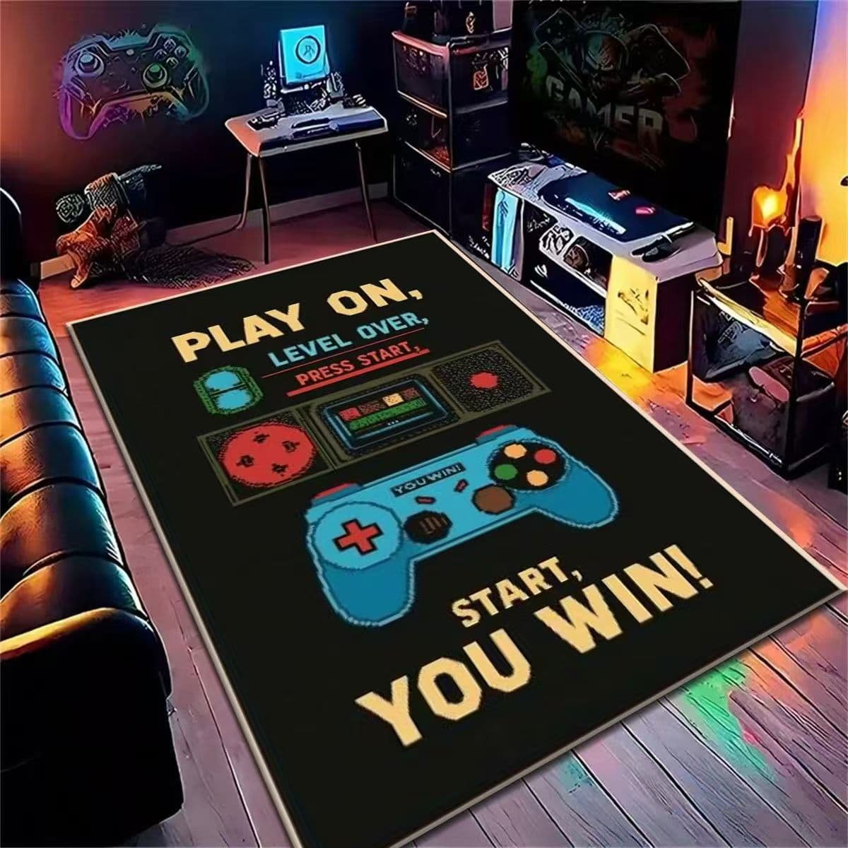 Amazon Cartoon Game Console Carpet Living Room Full Dirty Resistant Wear-Resistant Floor Mat Gaming Room Theme Decorative Blanket Wholesale