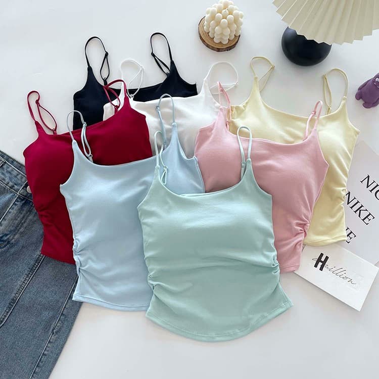 Sweet and Spicy Design Pleated Camisole Top for Women with Built-in Padded Cups, Inner Wear or Outerwear, Backless Style