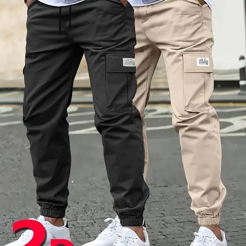 Cross-border EU Size Casual Pants Men's Cargo Pants Ins Streetwear Tapered Loose 9/10 Length Multi-Pocket Sports Jogger Pants