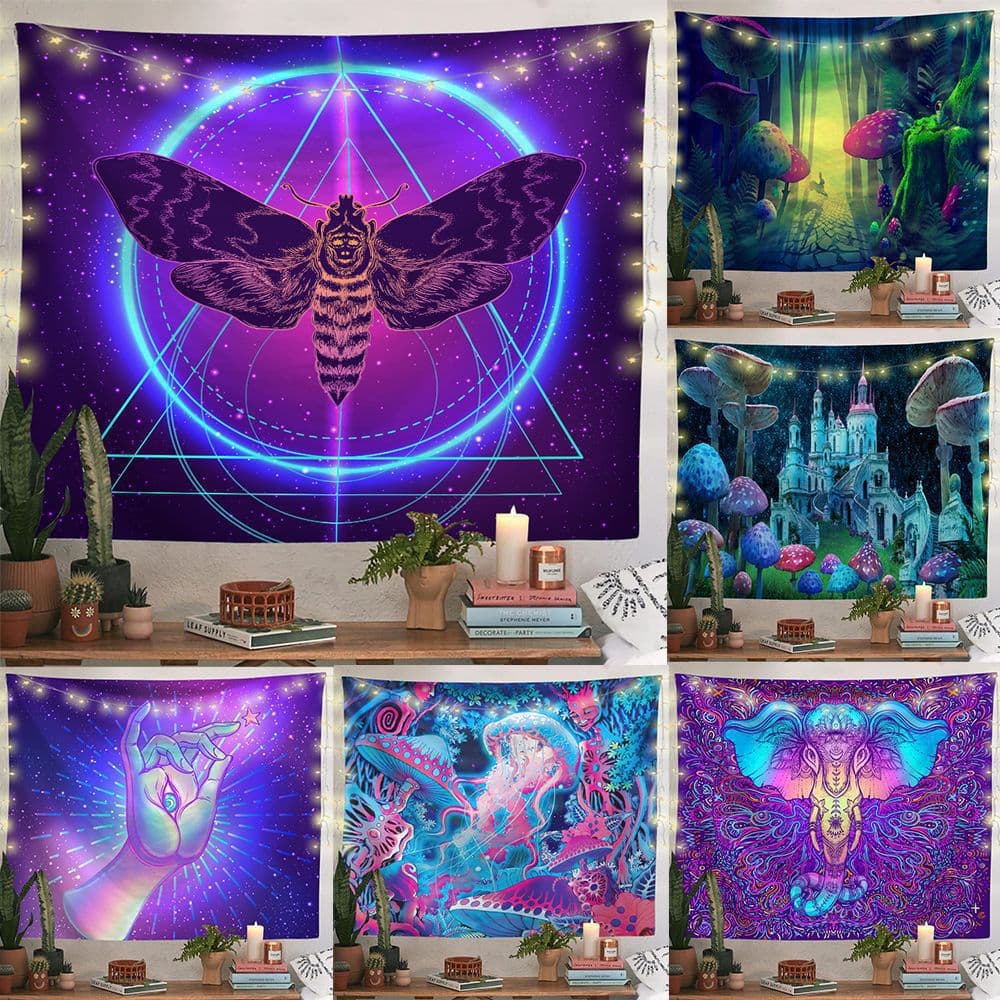 Cross-border hippie fluorescent effect series dormitory wall decoration cloth hanging cloth tapestry room background cloth tapestry wall hanging