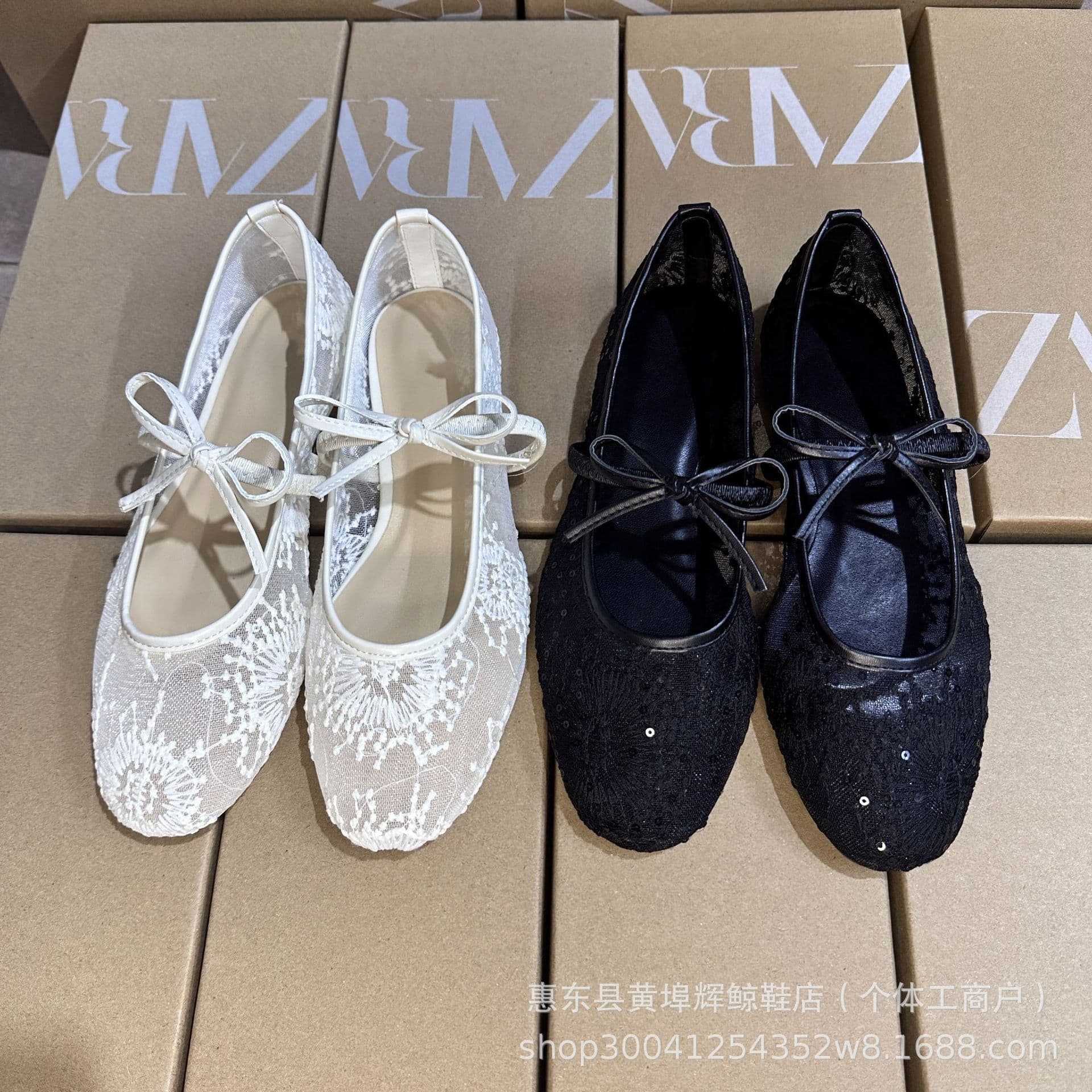 Bow Fairy Women's Single Shoes 2025 Spring Summer Flat Mesh Breathable Low-Cut Mary Jane Shoes Lace Flat Heel