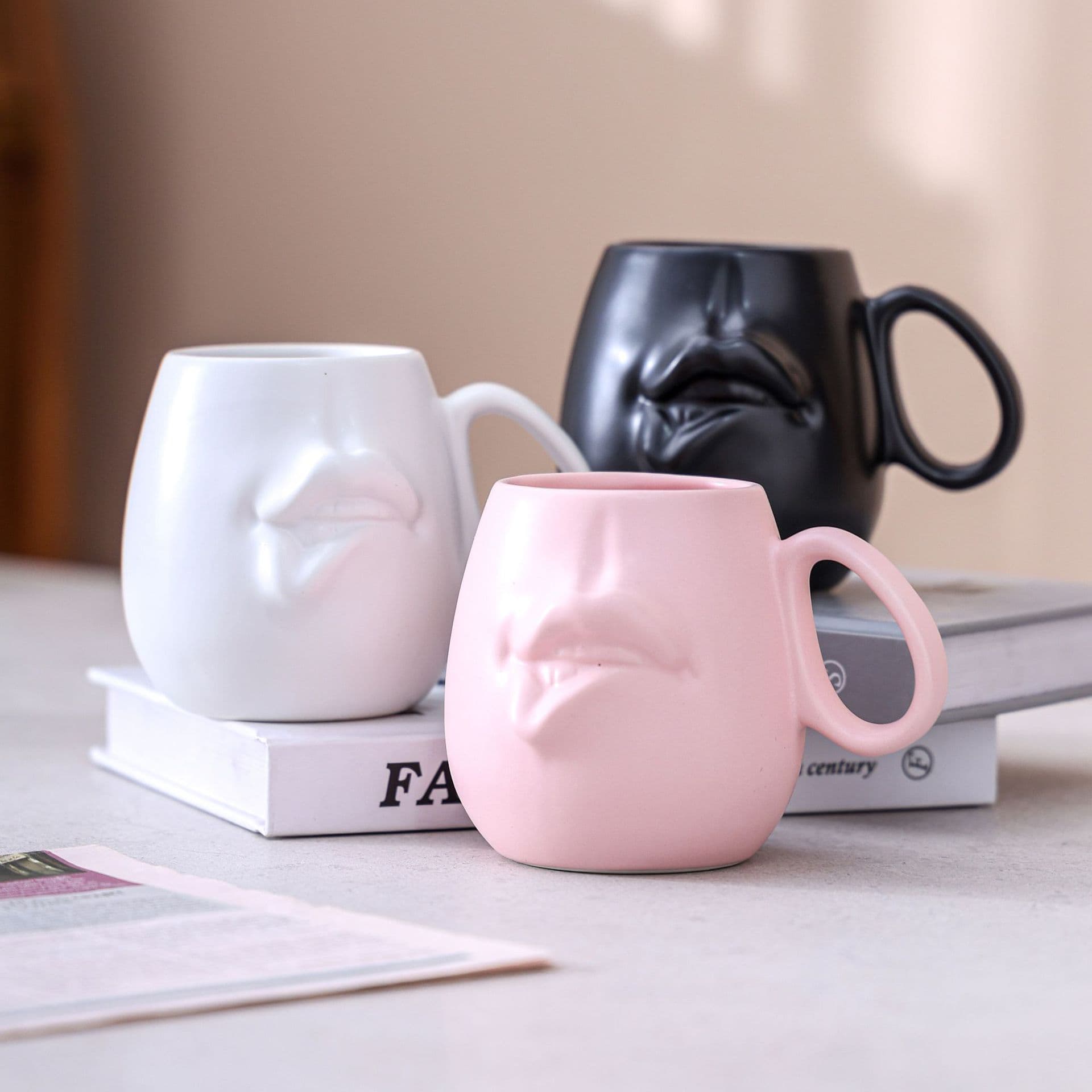 Nordic Trending Funny Face Ceramic Coffee Mug Creative Afternoon Tea Latte Art Mug Custom LOGO