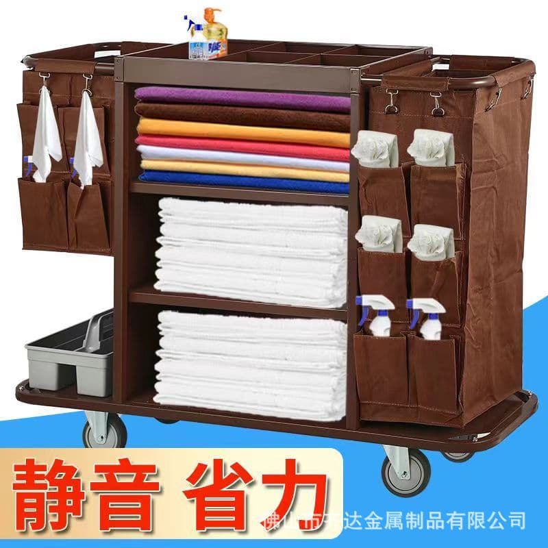Hotel Guest Room Multi-functional Hand-push Linen Cart, Sanitation Work Cart, Cleaning Cart, Cloth Bags, Room Service Sanitation Cart
