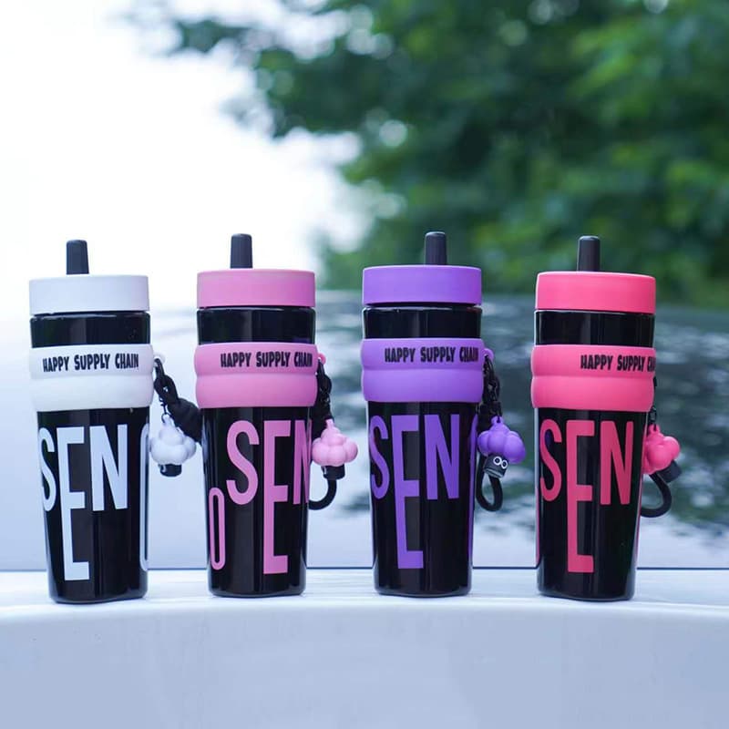 New Summer Tritan Plastic Cup Portable Strap Sports Water Bottle Outdoor Dopamine Student Travel Dual-Drink Cup