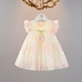 Summer Baby Girl Thin Dress Kids Princess Dress Children's Girls Small Flutter Sleeve Summer Tulle Skirt Fashion