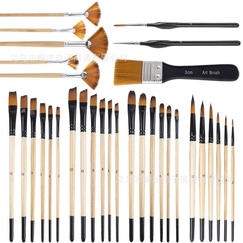 Best-selling cross-border painting set wooden nylon brush liner fan student art oil painting set wholesale with label