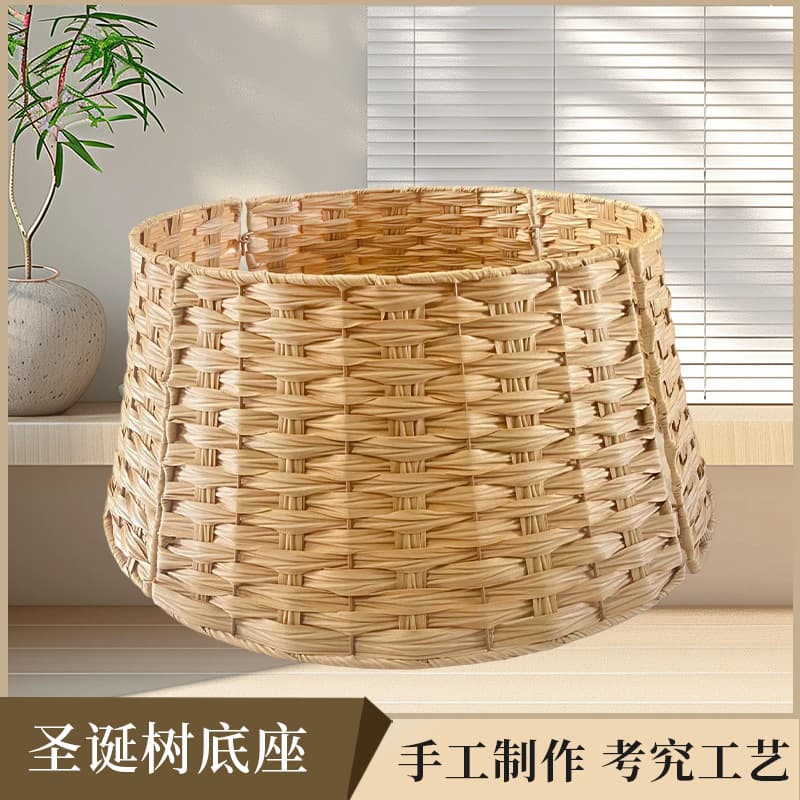 57cm Rattan Woven Christmas Tree Collar Tree Base Handmade Artificial Tree Skirt Christmas Decoration