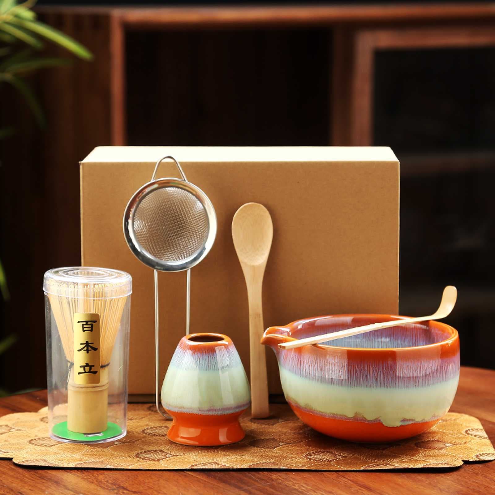 Japanese Matcha Tool Set Tea Set Including Tea Bowl, Bamboo Whisk, and Stand, Complete Packaging for Cross-Border Supply Matcha Set