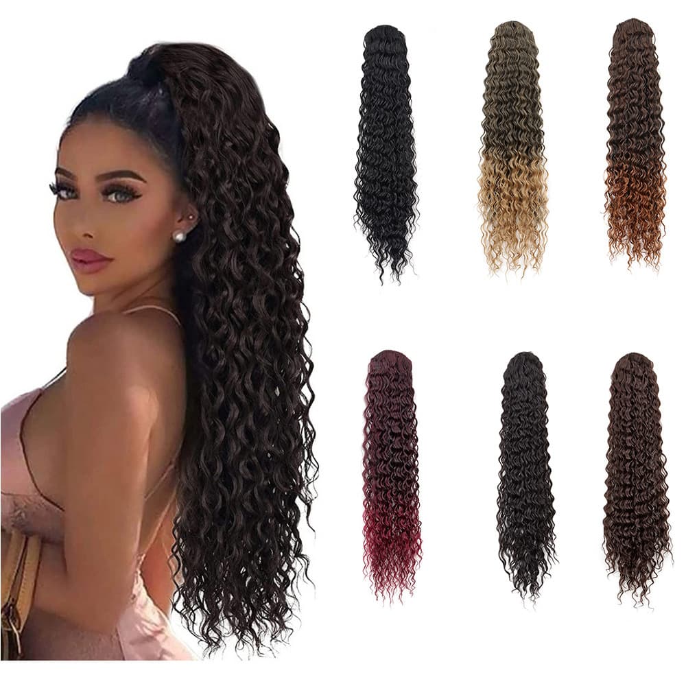 Wig Female European and American Wig Ponytail Mesh Pocket Drawstring Deep Curly Ponytail Instant Noodles Curly Ponytail