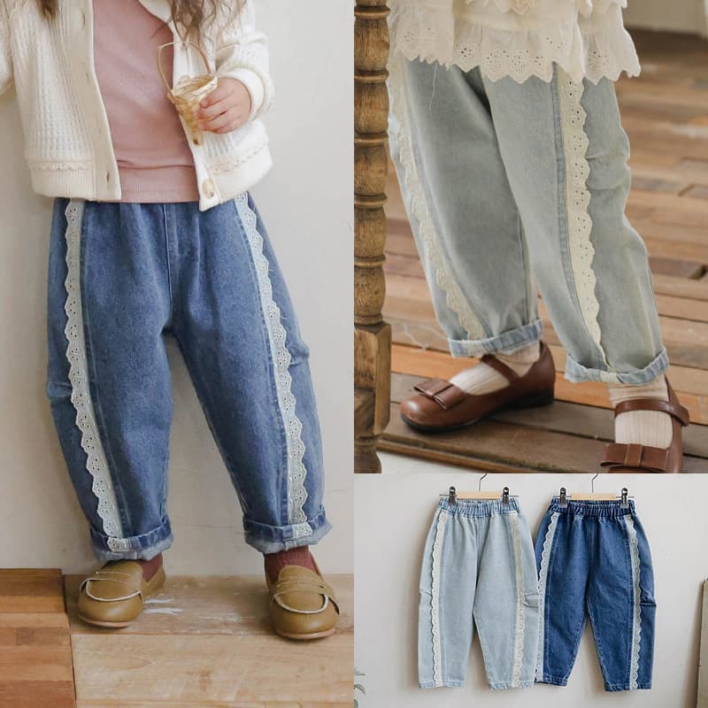 Girls Jeans Autumn 2025 Strawberry Shan Korean Children Girls Style Lace Casual Straight Pants