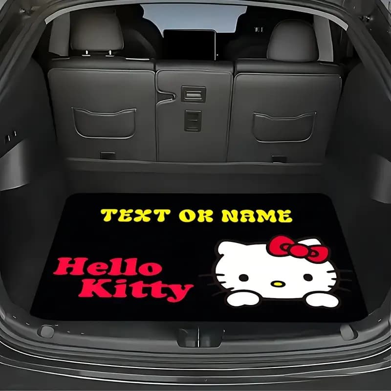 Cute Anime Hello Kitty Car Trunk Mat, All-Season Universal, Flannel Surface, Anti-Slip, Dirt-Resistant, Durable Car Mat, Drop Shipping