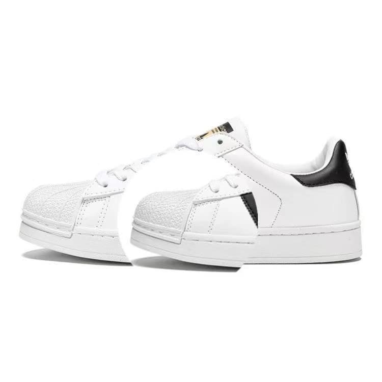 Adidas Classic Shell-Toe Gold Logo White Casual Sneakers for Men and Women, Black and White Laser Flat Casual Shoes, Unisex