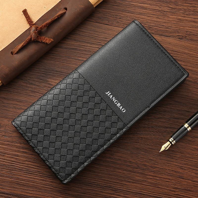 New Men's Casual Long Wallet Korean Plaid Pattern Wallet Trendy Men's Woven Billfold