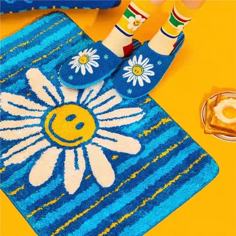 Cute Daisy Shaped Bedside Blanket Cartoon Children's Room Cute Plush Carpet Living Room Bedroom Decorative Mat Floor Mat