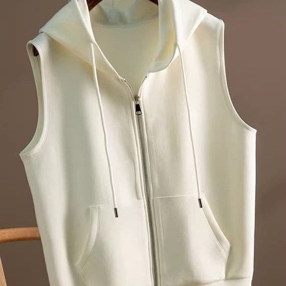 Practical and Simple Casual Hooded Sweatshirt for Women, Spring 2026 Versatile High-End Sleeveless Solid Color Vest Jacket