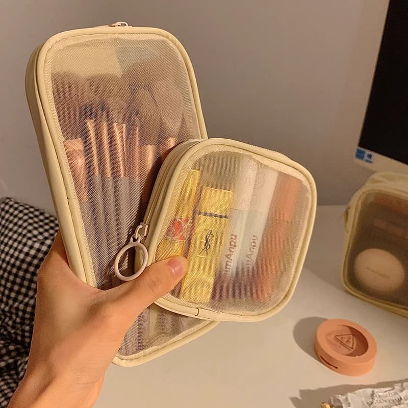 Mesh Transparent Makeup Bag Women Portable 2024 New Travel Lipstick Makeup Brush Storage Pouch Mini Small