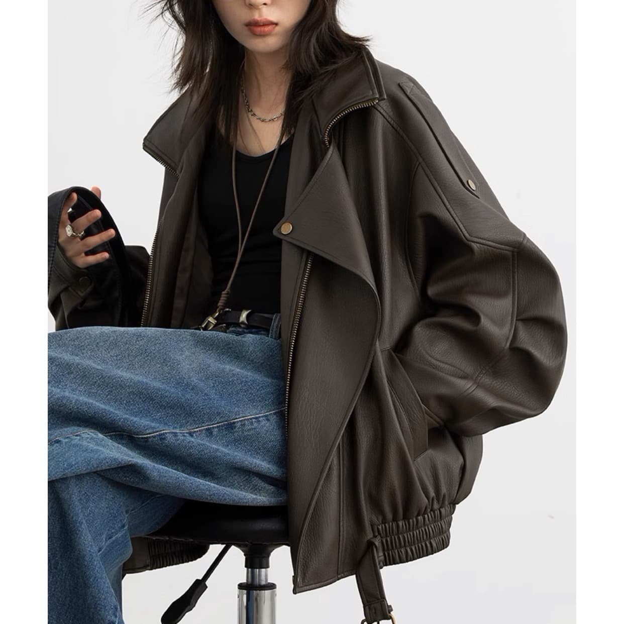 CHICVEN "Autumn Wander" New Fall Heavyweight Retro Stand Collar Motorcycle PU Leather Jacket